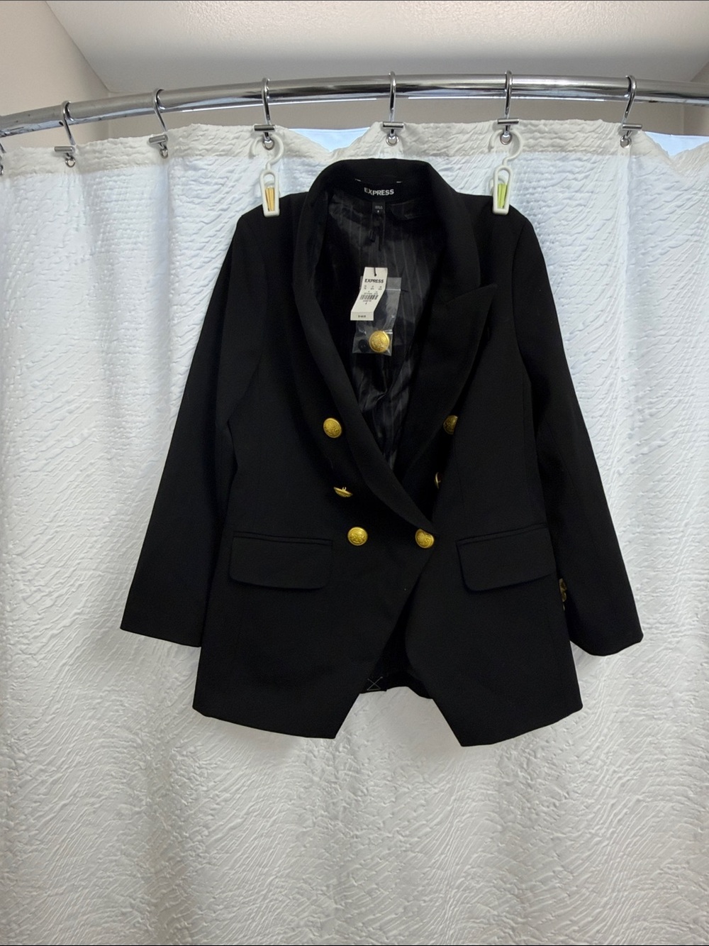 Express Black Double-Breasted Blazer with Gold Buttons